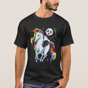 Panda Riding Unicorn Pandicorn Rainbow T-Shirt
