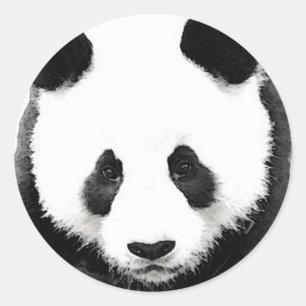 Panda Round Sticker - Schwarz-Weiß-Pop Art