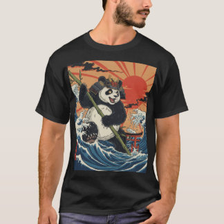 Panda Samurai Rising Amid Ukiyo Waves T-Shirt