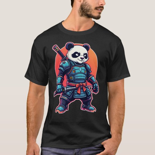 Panda Samurai Robot Style Einzigartig Cyberpunk Ti T-Shirt (Vorderseite)