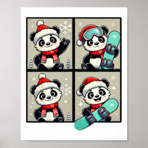Panda Santa Skiing Snowboard Winterbergtour Poster