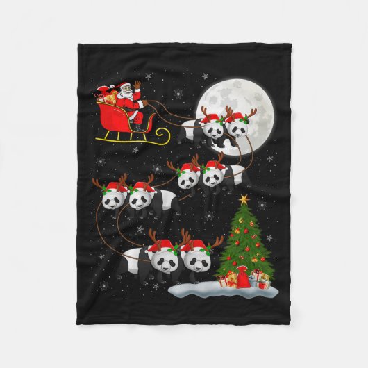 Panda Santa Sleigh Flying Funny Magical Christmas Fleecedecke (Vorderseite)