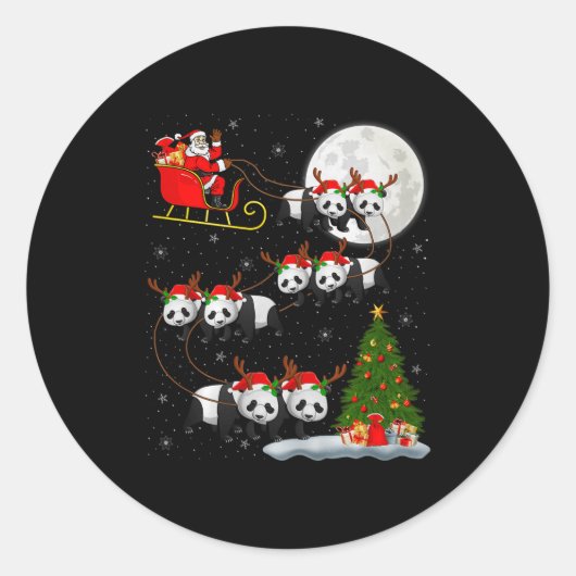 Panda Santa Sleigh Flying Funny Magical Christmas Runder Aufkleber (Vorderseite)