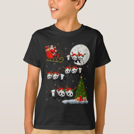 Panda Santa Sleigh Flying Funny Magical Christmas T-Shirt (Vorderseite)