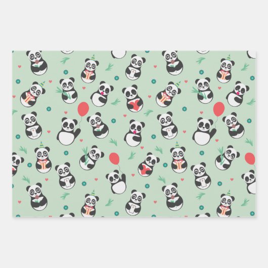 Panda Seamless Muster Trio Geschenkpapier Set (Vorderseite 2)