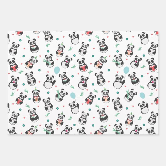 Panda Seamless Muster Trio Geschenkpapier Set (Vorderseite)