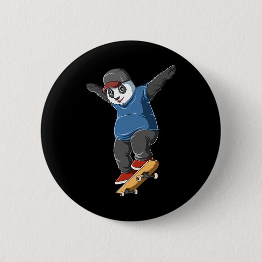 Panda Skateboarding - Lustiges Skater-Geschenk Button (Vorderseite)