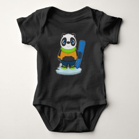 Panda Skier Ski Wintersport Baby Strampler (Vorderseite)