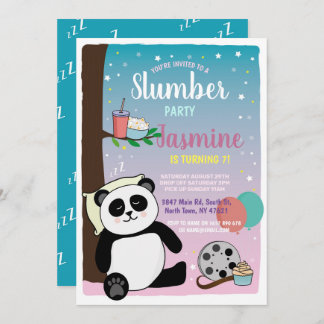 Panda Slumber Party Geburtstag Niedliche Filme Pop Einladung