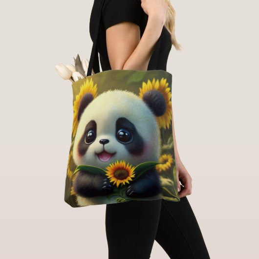 Panda-Sonnenblume ( 2- mit Baumwolle ): Tasche (Von Nahem)