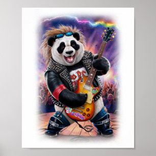 Panda spielt Rock and Roll auf einer Weißen Poster