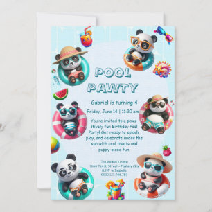 Panda-Splash-Geburtstagspoolparty-Einladung Einladung
