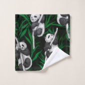 Panda-Sträucher auf dunkelgrüner Ebene Badhandtuch Set (Waschlappen)