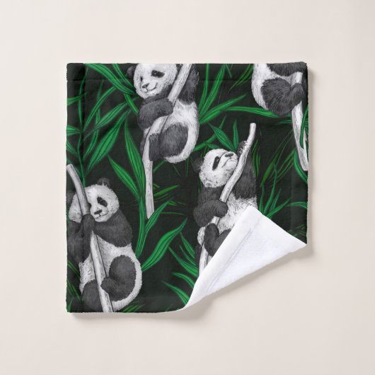 Panda-Sträucher auf dunkelgrüner Ebene Badhandtuch Set (Waschlappen)