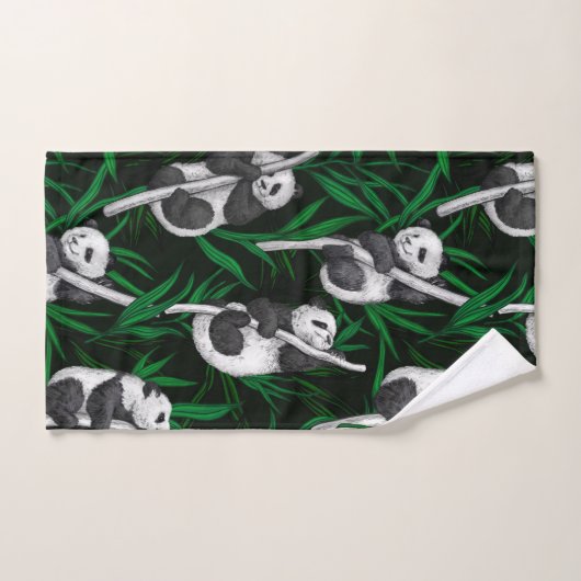 Panda-Sträucher auf dunkelgrüner Ebene Badhandtuch Set (Handtuch)