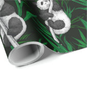 Panda-Sträucher auf dunkelgrüner Ebene Geschenkpapier (Rolleneckpunkt)