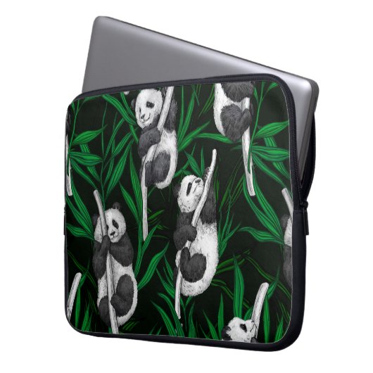 Panda-Sträucher auf dunkelgrüner Ebene Laptopschutzhülle (Vorderseite Links)
