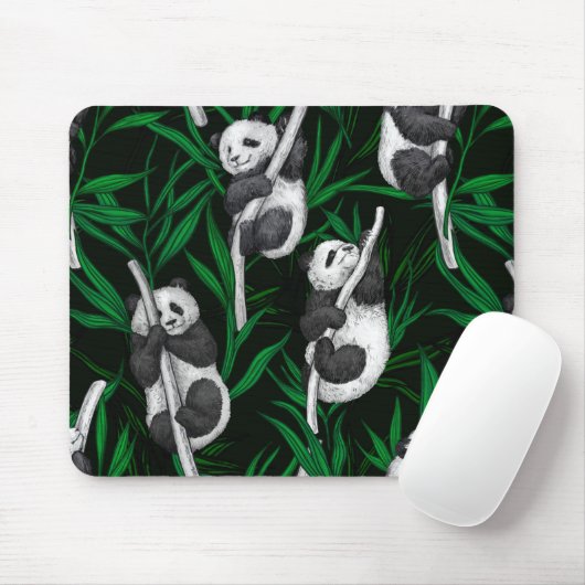 Panda-Sträucher auf dunkelgrüner Ebene Mousepad (Mit Mouse)