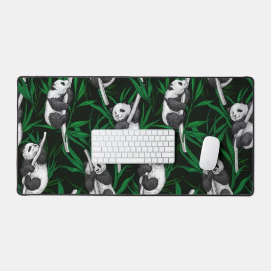 Panda-Sträucher auf dunkelgrüner Ebene Schreibtischunterlage (Tastatur & Maus)