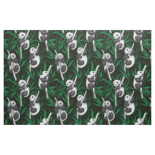 Panda-Sträucher auf dunkelgrüner Ebene Stoff (Fat Quarter (45,7 x 55,9 cm))