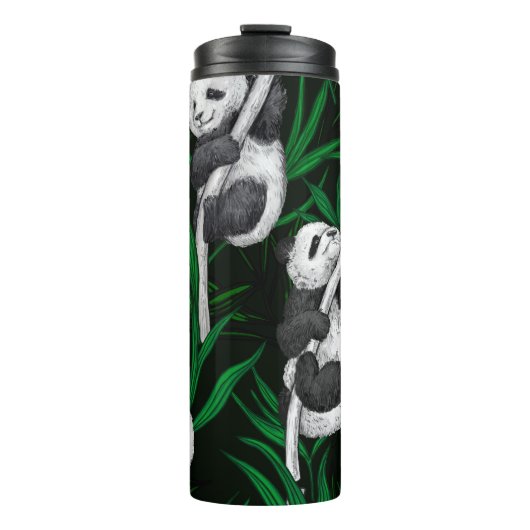 Panda-Sträucher auf dunkelgrüner Ebene Thermosbecher (Vorderseite)