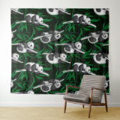 Panda-Sträucher auf dunkelgrüner Ebene Wandteppich (Beispiel (Horizontal))
