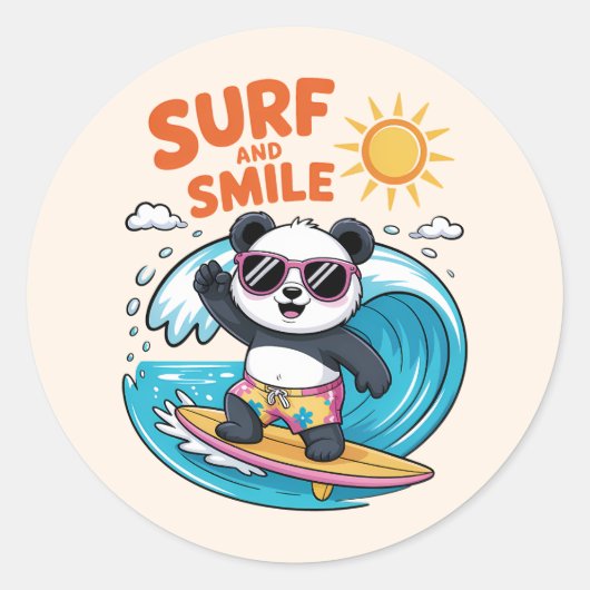 PANDA SURF Kind Sommer Runder Aufkleber (Vorderseite)