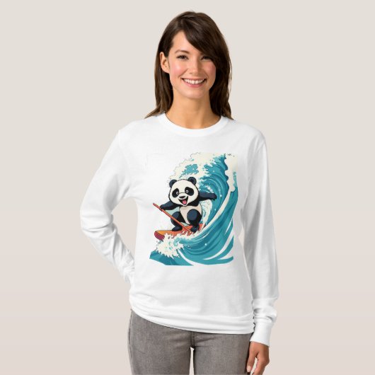 Panda surfen ein Wave-Shirt, Fun Surfen Panda T-Shirt (Vorne ganz)