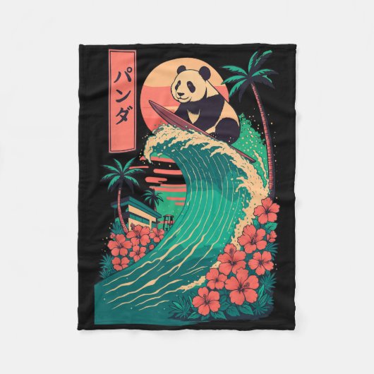 Panda Surfing Japanese _2 Fleecedecke (Vorderseite)