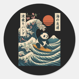 Panda surft auf japanischer Welle Great Wave _3  Runder Aufkleber