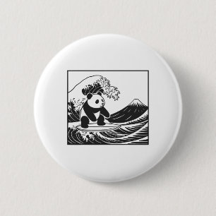 Panda surft auf japanischer Welle Great Wave _5 Button