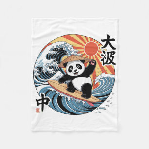 Panda Surft auf Japanischer Welle Retro Asiatische Fleecedecke