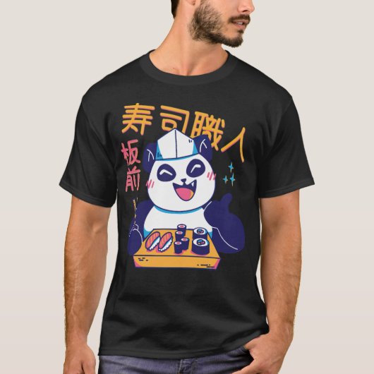 Panda Sushi Koch mit Stäbchen und Plundergebäck T-Shirt (Vorderseite)