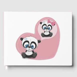 Panda Teddy Bear Pink Heart Wedding Party Gästebuch