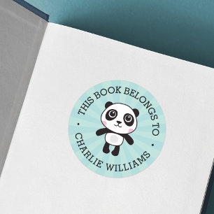 Panda this book belongs to kids school name blue runder aufkleber