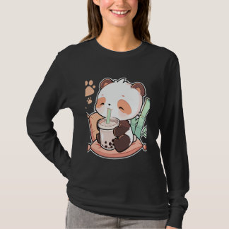 Panda-Tier beim Trinken von Bubble Tea Cartoon-Ill T-Shirt