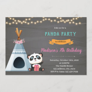 Panda-Tipi-Geburtstagseinladung Einladung