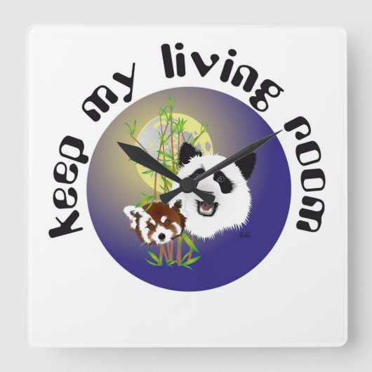 Panda Treffen Quadratische Wanduhr (Vorderseite)