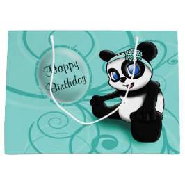 Panda Turquoise Birthday Große Geschenktüte