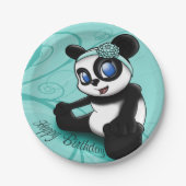 Panda Turquoise Birthday Pappteller (Vorderseite)