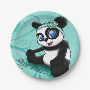 Panda Turquoise Birthday Pappteller