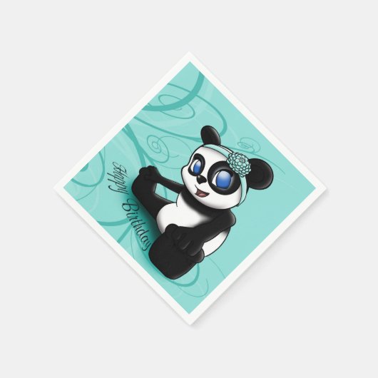 Panda Turquoise Birthday Serviette (Ecke)
