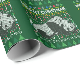 Panda Ugly Christmas Sweater Wildlife Series Geschenkpapier