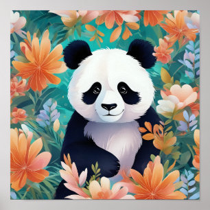 Panda umgeben von Blume Poster