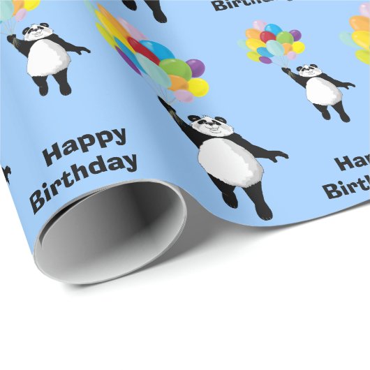 Panda und Ballons Geschenkpapier (Rolleneckpunkt)