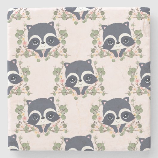 Panda und Blume Tattoo Steinuntersetzer (Vorderseite)