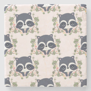 Panda und Blumen Tattoo Steinuntersetzer