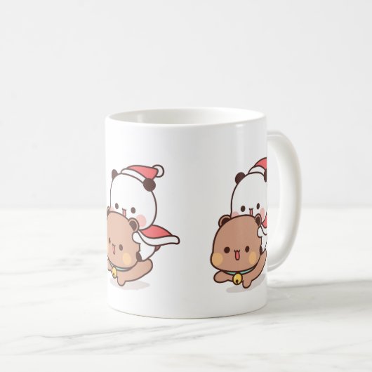 Panda und Brownie Bären Couple, frohe Weihnachten Kaffeetasse (VorderseiteRechts)