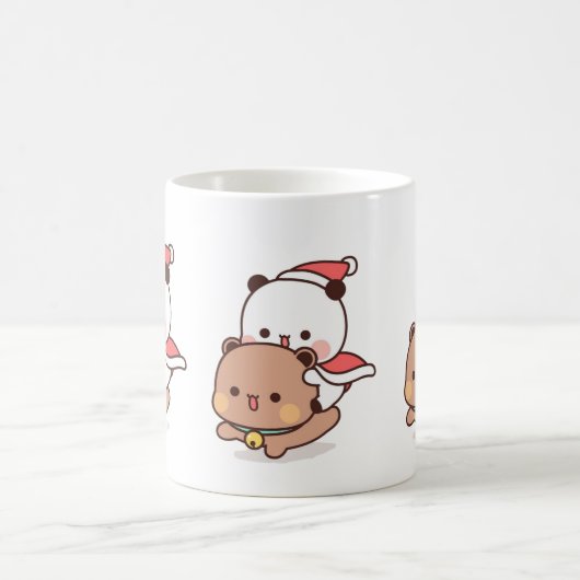 Panda und Brownie Bären Couple, frohe Weihnachten Kaffeetasse (Mittel)