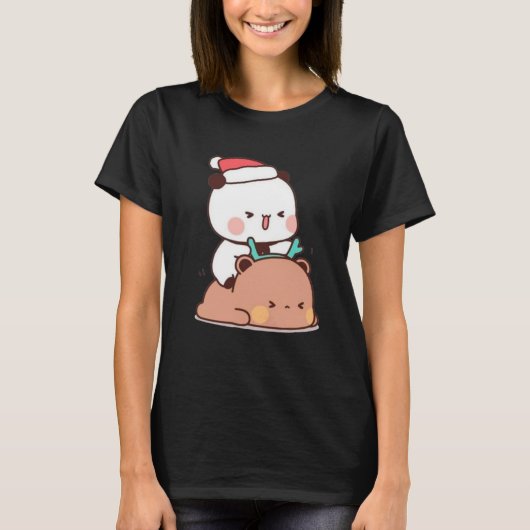Panda und Brownie Bären Couple, frohe Weihnachten T-Shirt (Vorderseite)